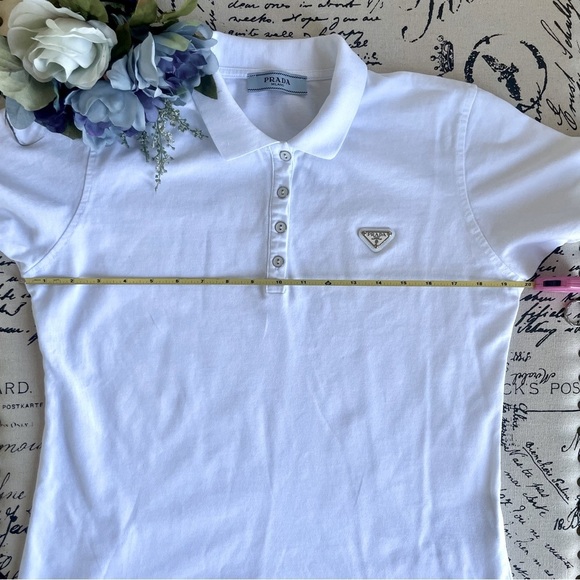 Prada Piqué Slim Fit Short-Sleeved Cotton Spread Collar Polo Shirt Size XL - Picture 8 of 10